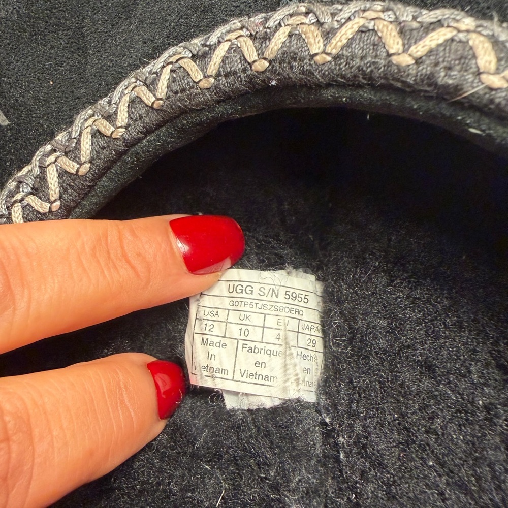 UGG Black Suede Loafers with Patterned Trim - Picture 4 of 5